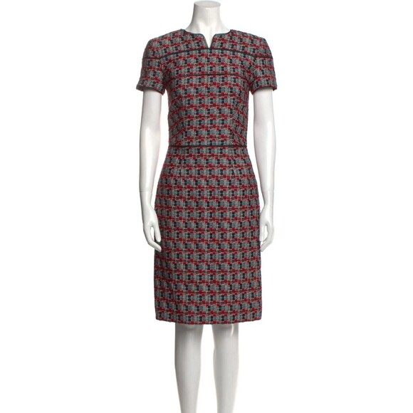 $2290 NWT Oscar de la Renta Short-Sleeve Check Tweed Sheath Dress Sz 2
